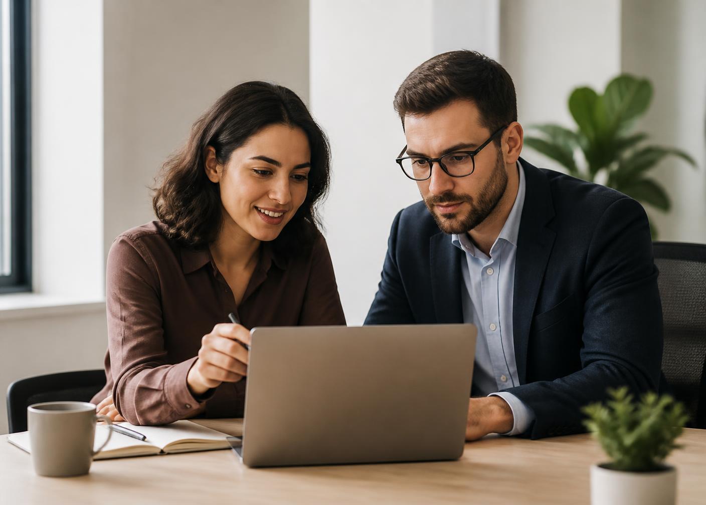 Consultants reviewing candidate profiles together in a modern office